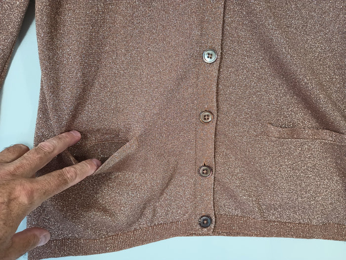 Talbots Petites Women's Large Glitter Pink Desert Rose Shirt V-neck Button