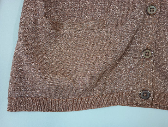 Talbots Petites Women's Large Glitter Pink Desert Rose Shirt V-neck Button