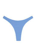 Flat lay of Tamarama Bottom in Azure Crinkle showcasing crinkled textured fabric and thong cut on white background