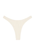 Front view of Tamarama Bottom in ivory crochet showcasing high-leg cut, cheeky coverage, and thin sides on white background