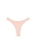Front flat lay of Tamarama Bottom in Powder Pink Rib showing high-leg cheeky cut and ribbed fabric on white background