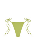 Front view of Taormina tie-side bikini bottom in Apple showing high-cut front and side-tie straps on white background