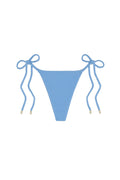 Front view of Taormina bottom in azure crinkle with adjustable side ties and gold hardware on white background