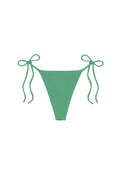 Front view of Taormina bikini bottom in Pond Crinkle showing textured fabric and adjustable side-tie straps on white