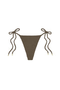 Front view of Taormina Bottom in Stone Crinkle, high-cut with crinkle texture and adjustable side ties on white background