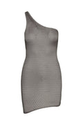 Front view of Taormina Dress in steel treble knit, one-shoulder mini with textured knit on white background