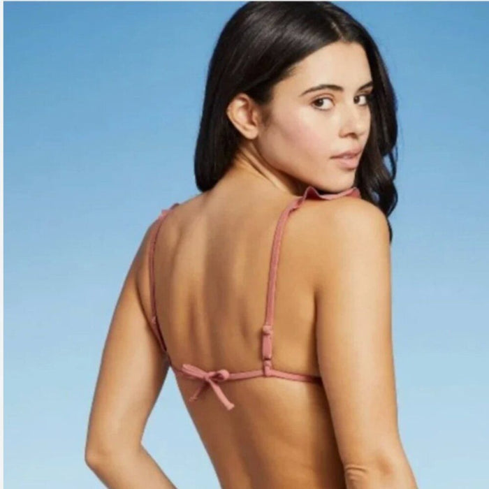 Target Xhilaration Ruffle Trim Dusty Rose Pink String Bikini TOP XS (00)