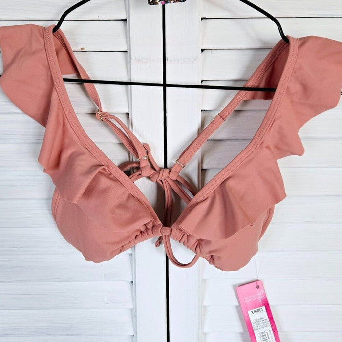 Target Xhilaration Ruffle Trim Dusty Rose Pink String Bikini TOP XS (00)