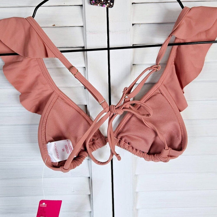 Target Xhilaration Ruffle Trim Dusty Rose Pink String Bikini TOP XS (00)