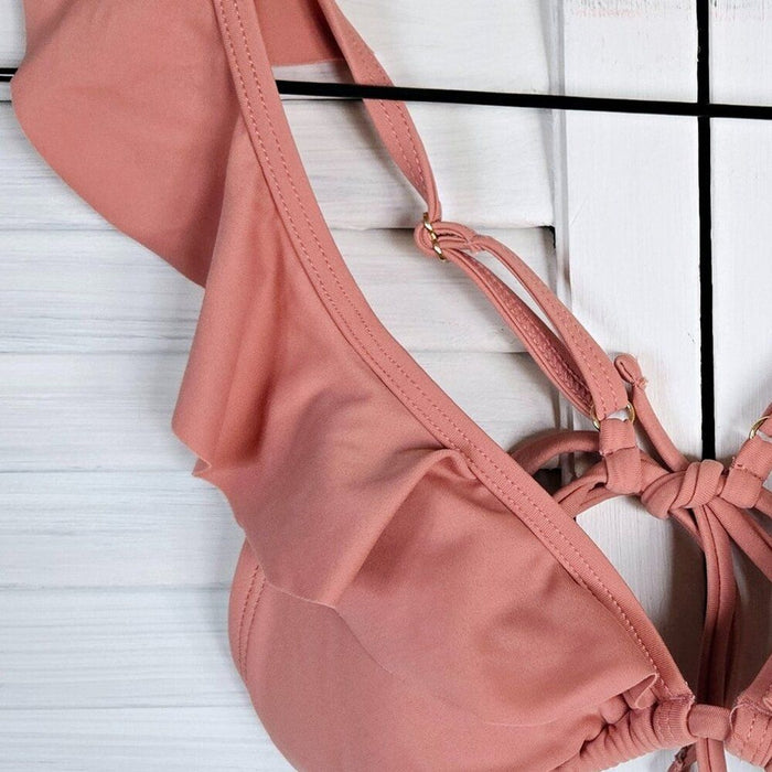 Target Xhilaration Ruffle Trim Dusty Rose Pink String Bikini TOP XS (00)