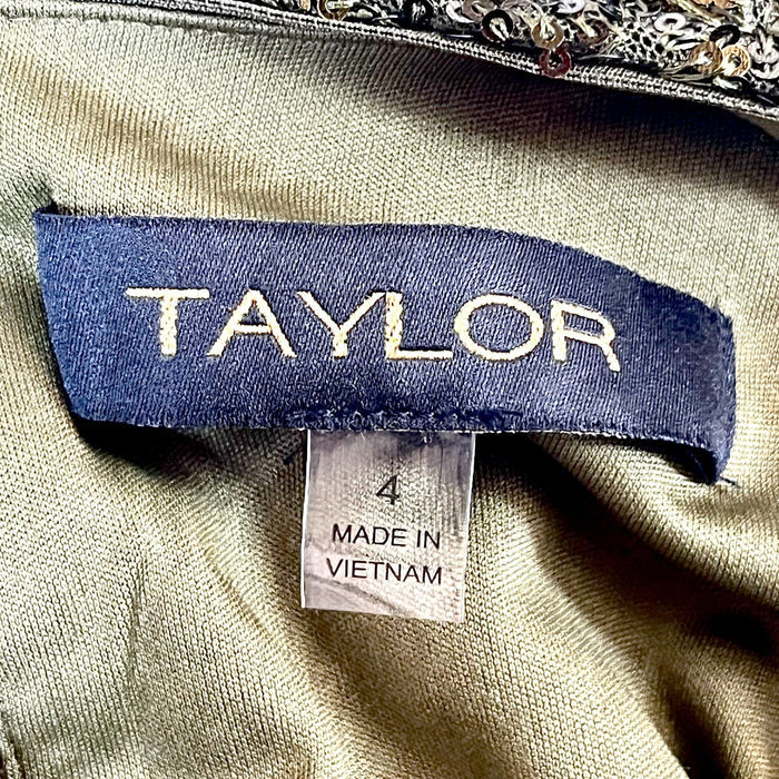 Taylor Womens Green Sequin Embellished Mini Dress with Drape Detail