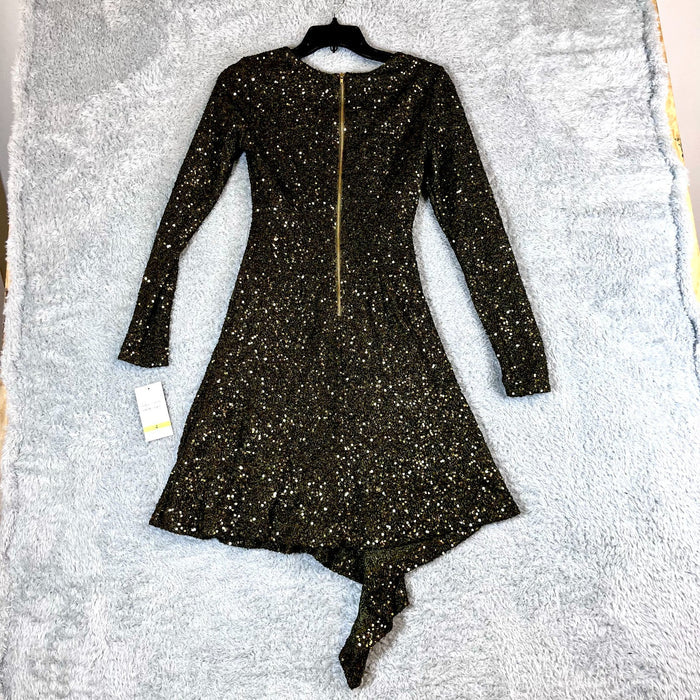 Taylor Womens Green Sequin Embellished Mini Dress with Drape Detail