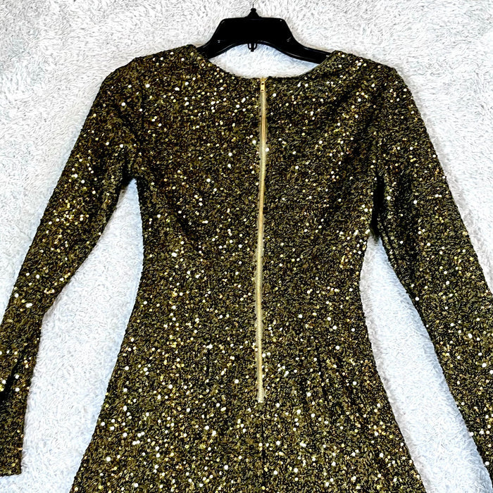 Taylor Womens Green Sequin Embellished Mini Dress with Drape Detail