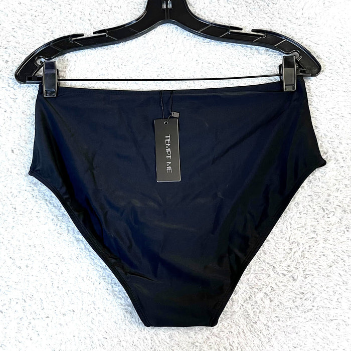 Tempt Me Womens Solid Black High-Waisted Bikini Bottoms Size Large