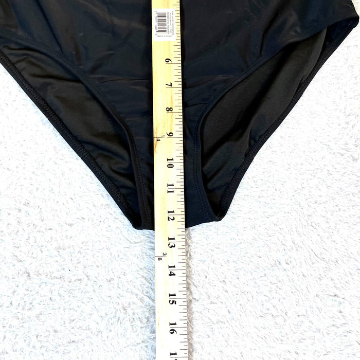 Tempt Me Womens Solid Black High-Waisted Bikini Bottoms Size Large