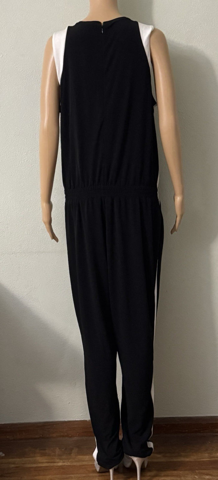 The Limited Women's Colorblock Jumpsuit Black White Side Stripe Keyhole Large