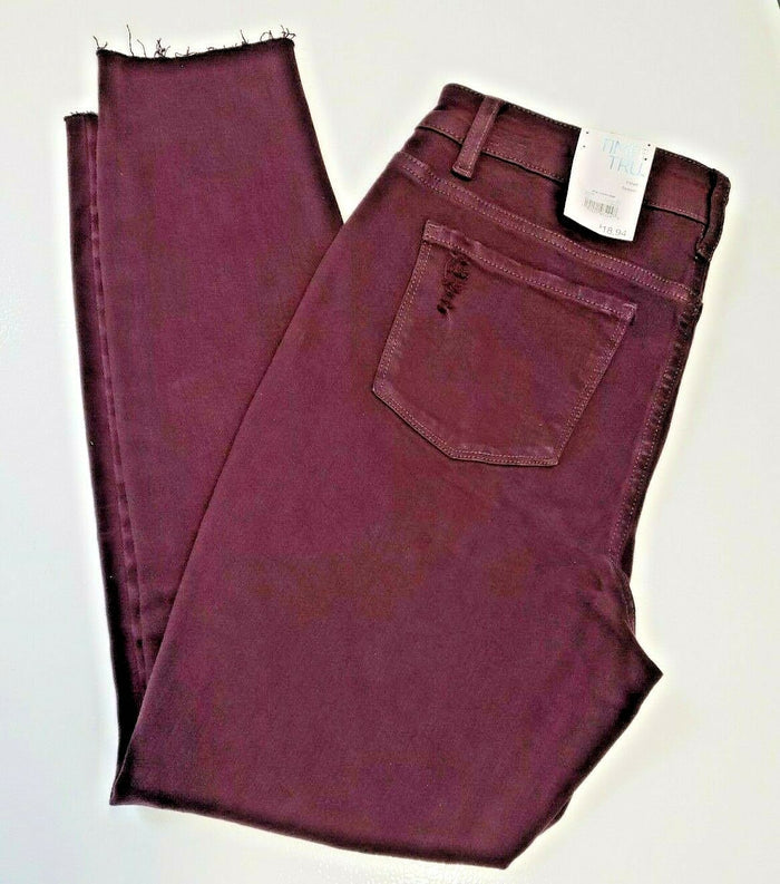 Time and Tru Women's Button High Rise Skinny Burgundy distressed Ankl Jeans