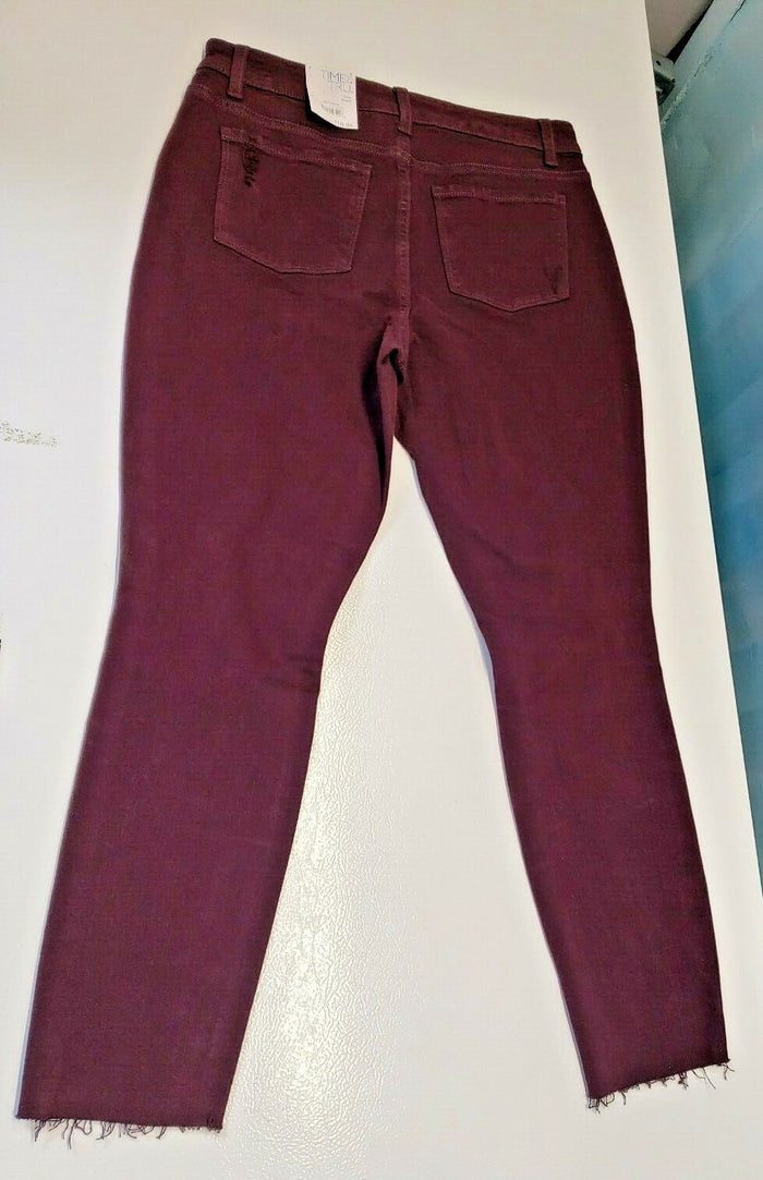 Time and Tru Women's Button High Rise Skinny Burgundy distressed Ankl Jeans