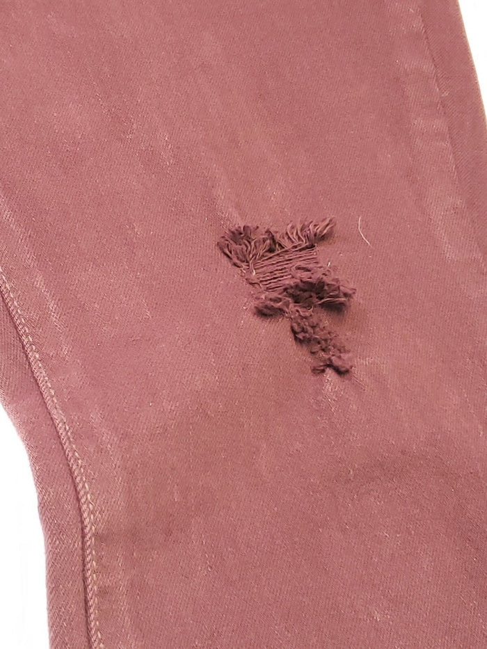 Time and Tru Women's Button High Rise Skinny Burgundy distressed Ankl Jeans