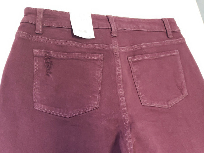 Time and Tru Women's Button High Rise Skinny Burgundy distressed Ankl Jeans