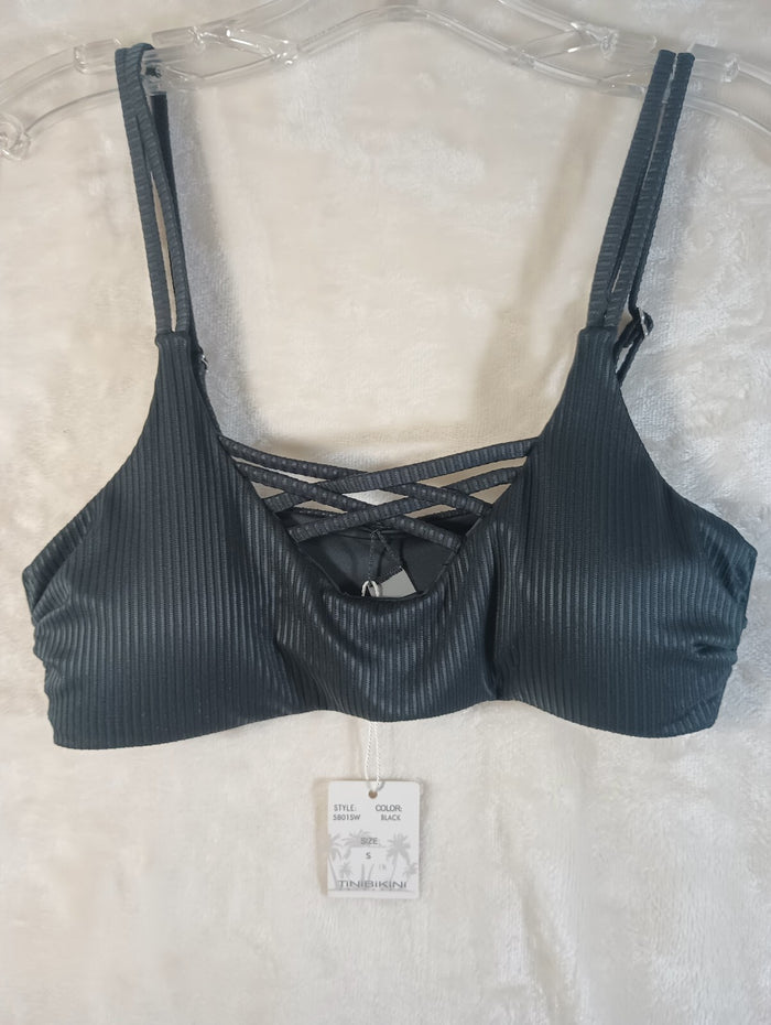 Tini Bikini Swimwear Women's Small Black Swim Top Nylon Spandex Fast Ship