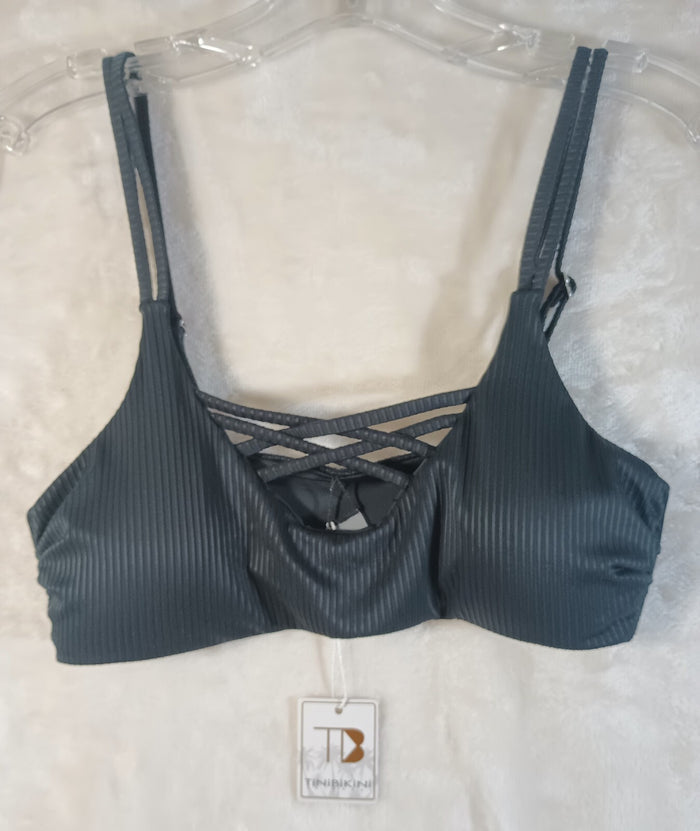 Tini Bikini Swimwear Women's Small Black Swim Top Nylon Spandex Fast Ship