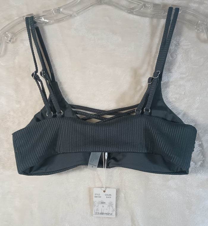 Tini Bikini Swimwear Women's Small Black Swim Top Nylon Spandex Fast Ship