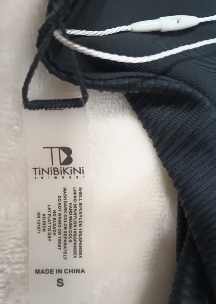 Tini Bikini Swimwear Women's Small Black Swim Top Nylon Spandex Fast Ship