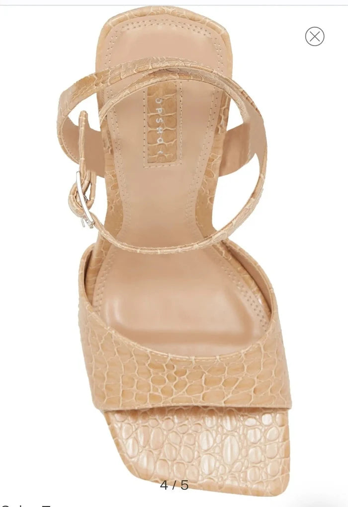 Topshop Rita Women's Faux Croc Two-Part Heels Camel Beige – Size 9.5 New