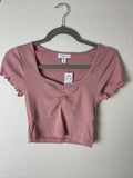 Topshop Women's Top Blush Crop Short Sleeve Scoop Neck Ruffle