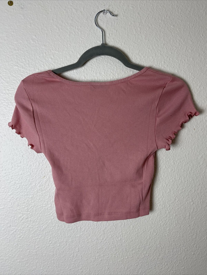 Topshop Women's Top Blush Crop Short Sleeve Scoop Neck Ruffle