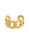 Gold twisted-rope link cuff bracelet with interlocking chain links and textured rope detailing