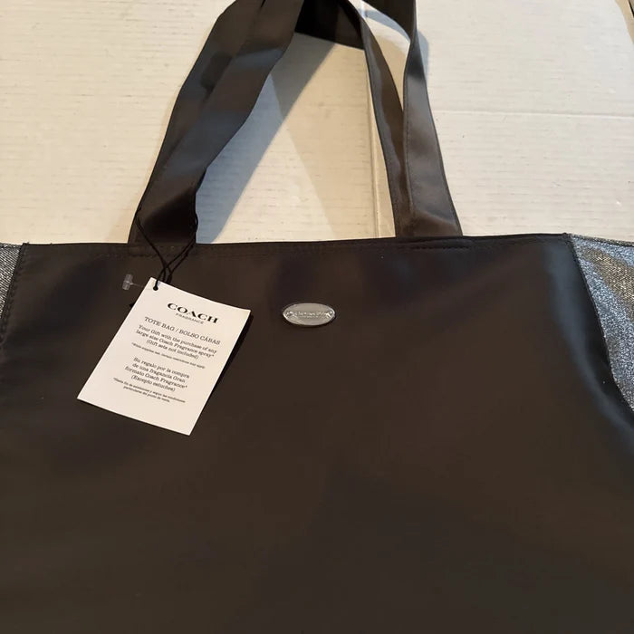 Coach Tote Bag Gray with Shimmering Side Panels – Women's Shopping & Travel Handbag, New