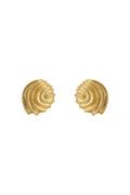 Front view of Trancoso Earrings in gold showcasing ribbed shell shape and textured concentric ridges on white background