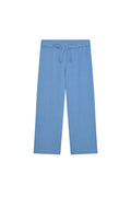 Front view of Tuscany Pant Kids in Azure Crinkle with smocked elastic drawstring waistband and wide legs on white background