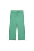 Front view of Tuscany Pant Kids in Pond crinkle, showing smocked drawstring waistband, crinkled fabric texture and flare legs on white background