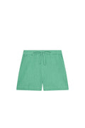 Front view of Tuscany kids shorts in pond crinkle showcasing elastic waist faux tie and side pockets on white background