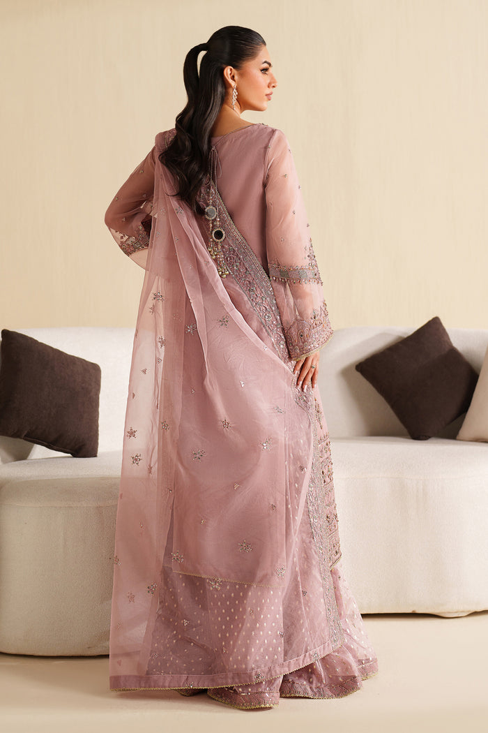 Back view of NAQSHI blush pink dress highlighting dupatta drape and graceful fall for special events