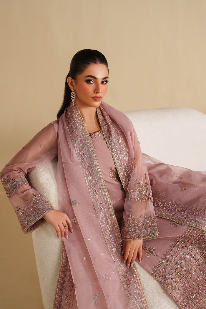 Upper body view of NAQSHI blush pink dress with elegant embroidery and polished occasion look