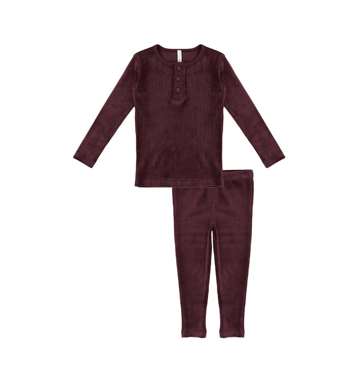 VELOUR RIBBED HENLEY PAJAMAS