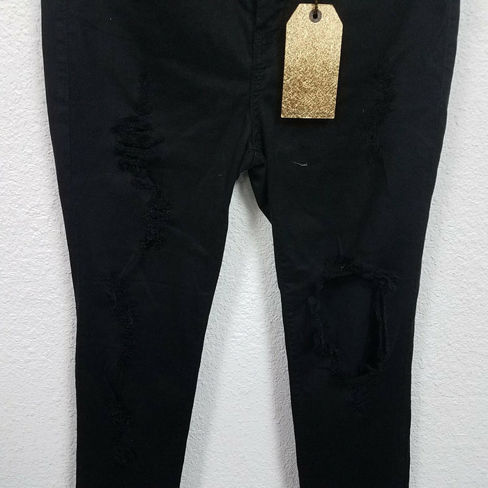 Vibrant Women's Juniors Ripped High Rise Skinny Jeans, Black