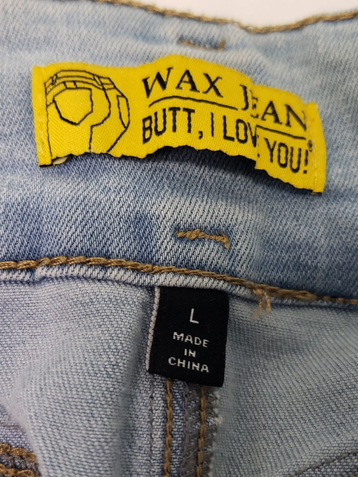 Wax Jean Butt I Love You High Waisted Sustainable Denim Shorts, Blue