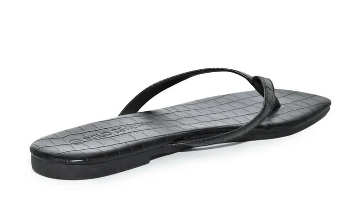 Wild Diva ANNIE-01 Women's Thong Sandals Black – Croc Embossed Square Toe, Size 6.5 NIB