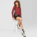 Wild Fable - Long Sleeve Crew Neck Tee T-Shirt Semi Cropped Red