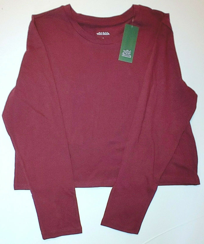 Wild Fable - Long Sleeve Crew Neck Tee T-Shirt Semi Cropped Red