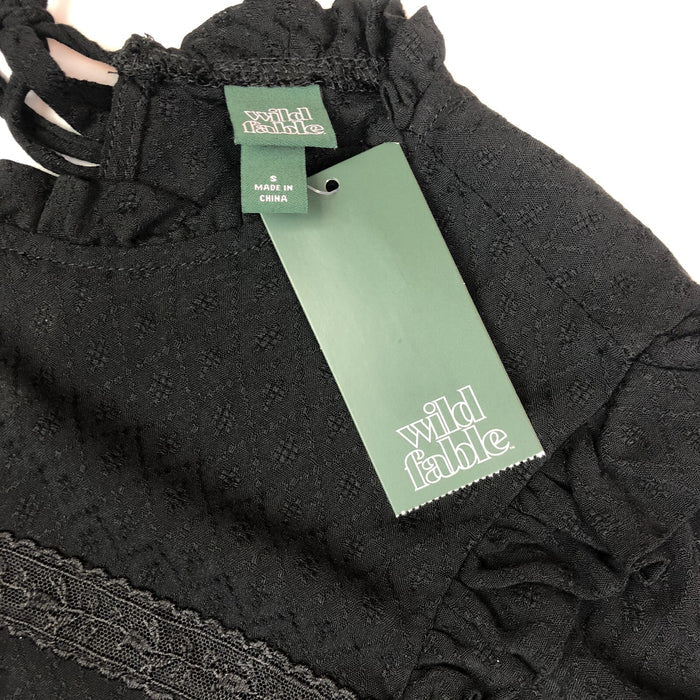 Wild Fable Women's XS Small Medium Shirt Black High Neck Boxy Tie