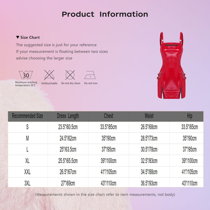 Women Glossy PU Leather Punk Dress Zipper Bodycon Sling Dress for Club Party