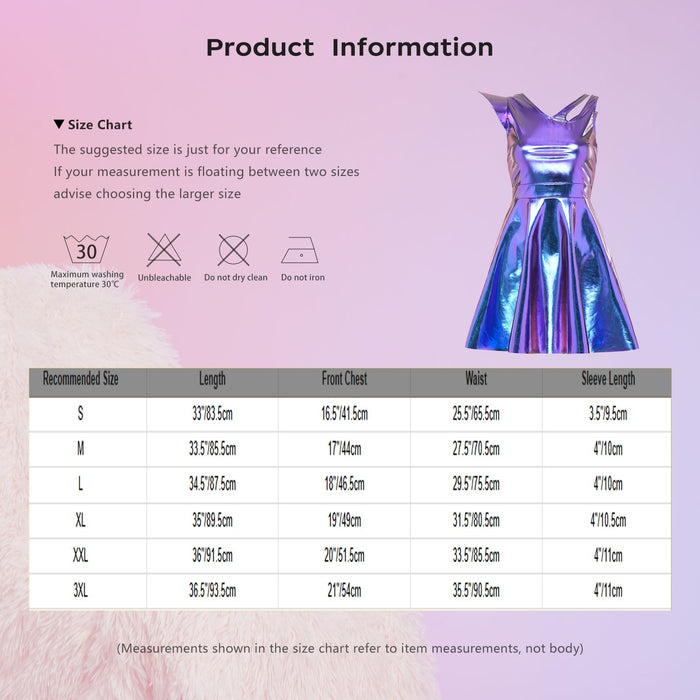 Women Metallic Shiny Disco Dress Backless Sexy A-line Mini Dress for Rave Party