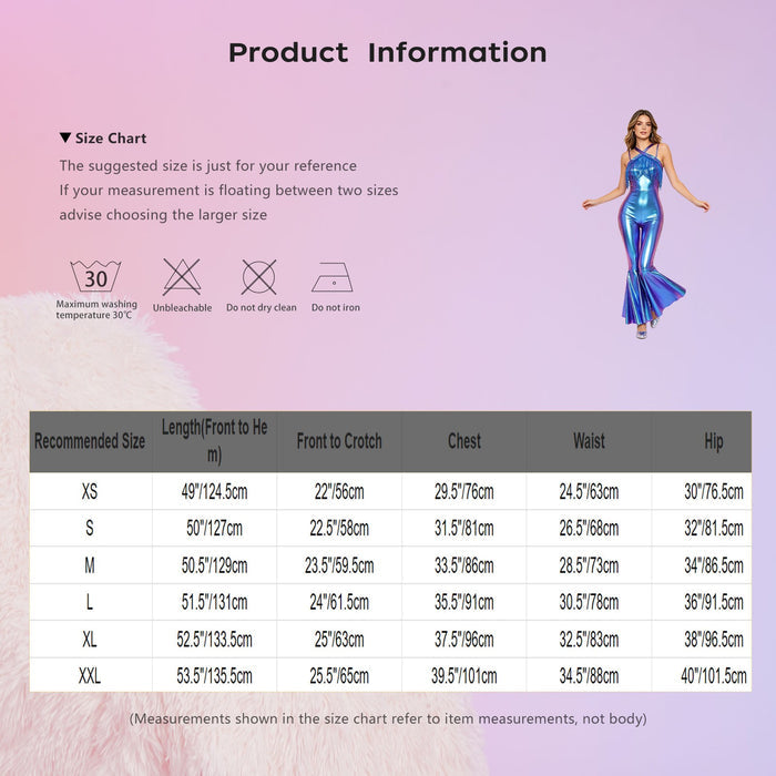 Women Retro 70s 80s Disco Wear Hippie Bell Bottom Jumpsuit One Piece Rompers