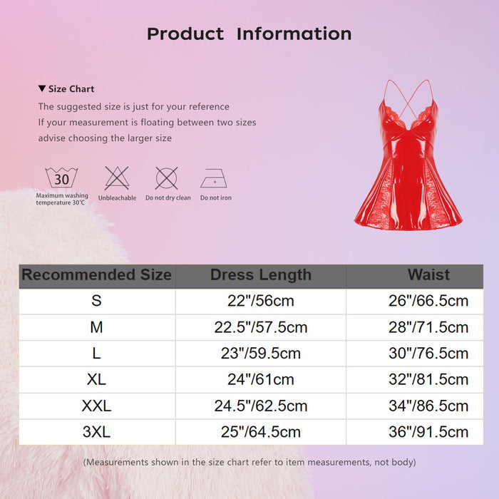 Women Slip Dress Sleeveless Mini Party Club Dresses Wet Look Leather Clubwear